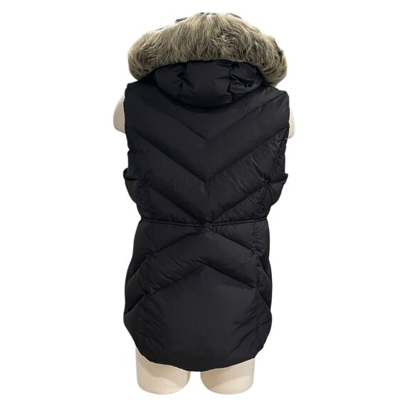 J Crew Black Puffer Vest M Hooded Faux Fur Trim Toggle Closure Winter Preppy Ski - Picture 7 of 11